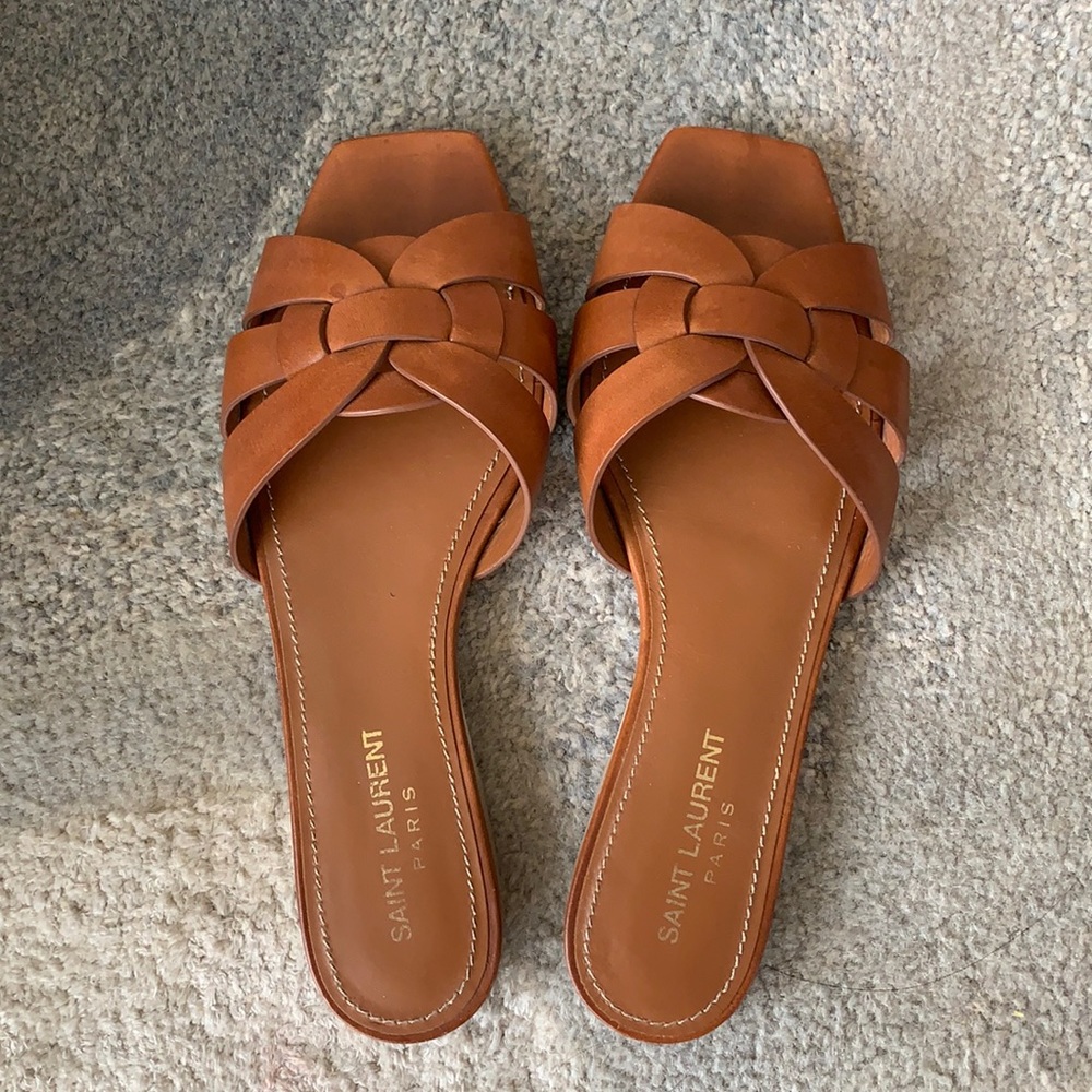 Saint Laurent Woven Leather Sandal Slide